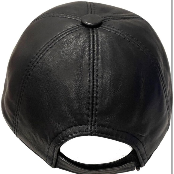 Genuine Leather Unisex Baseball Cap - Adjustable Dad Hat (Black) - Picture 2 of 5